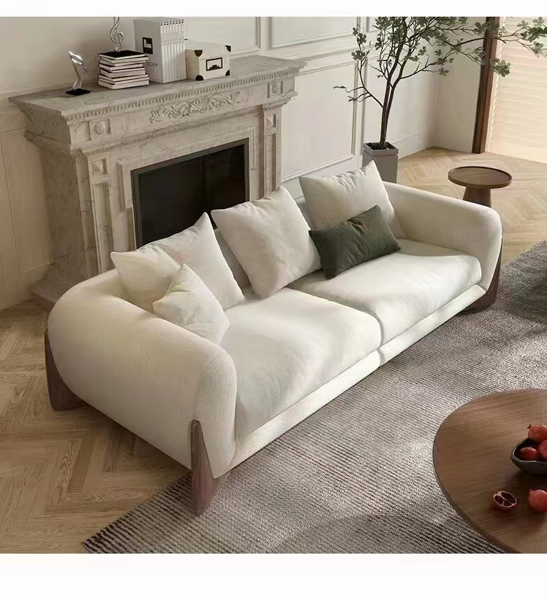 Italian Minimalist Sofa Modern Minimalist Light Luxury Living Room Straight Row Tofu Block Lamb Velvet Square Sofa