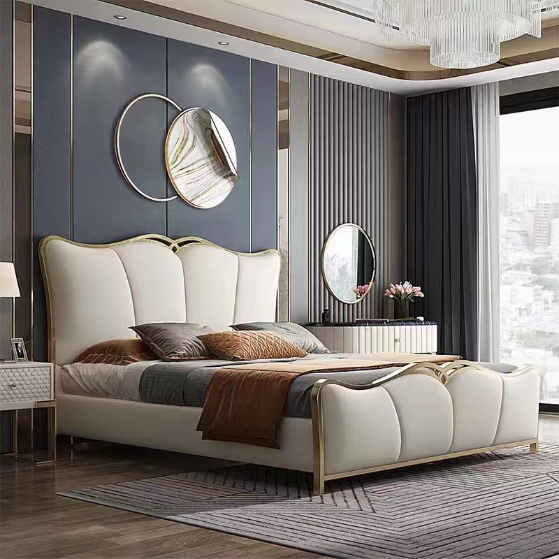 Wholesale Nordic Bedroom Room Furniture Bed Room Sets Luxury Wooden Leather Double King Size Queen Size Bed Set Single Bed