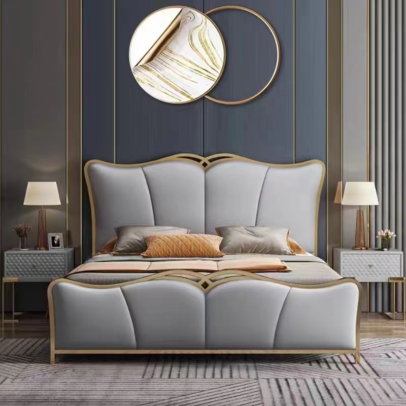 Wholesale Nordic Bedroom Room Furniture Bed Room Sets Luxury Wooden Leather Double King Size Queen Size Bed Set Single Bed