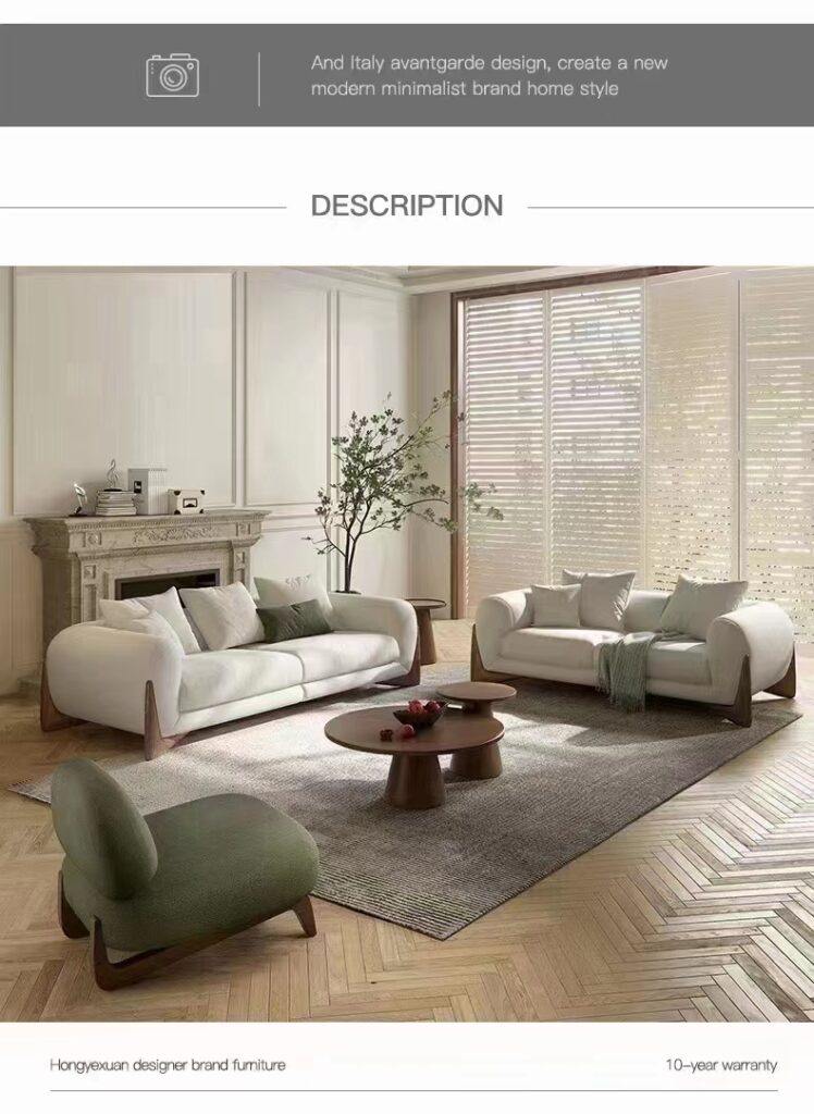 Italian Minimalist Sofa Modern Minimalist Light Luxury Living Room Straight Row Tofu Block Lamb Velvet Square Sofa