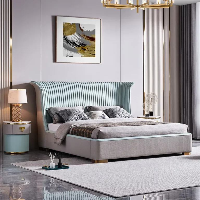 Modern double bed genuine leather beds frame modern Italian leather luxury double king size bed