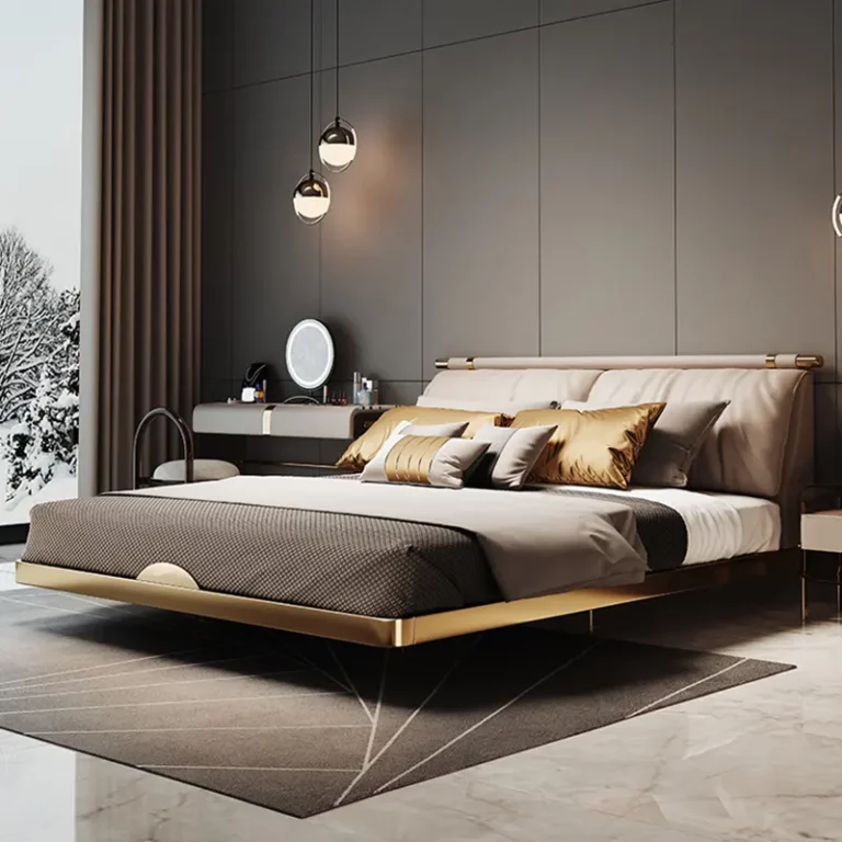 Italian Design Luxurious Bed Set Furniture Bedroom Leather Double Bed With High Headboard