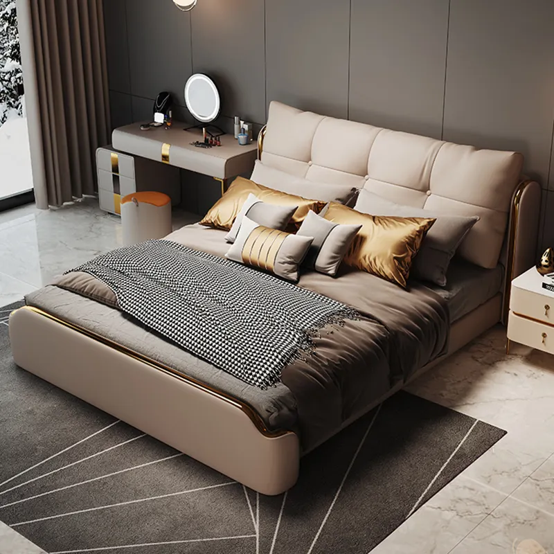 Factory King queen leather bed 1.8 m double bed furniture bedroom set furniture with nice quality