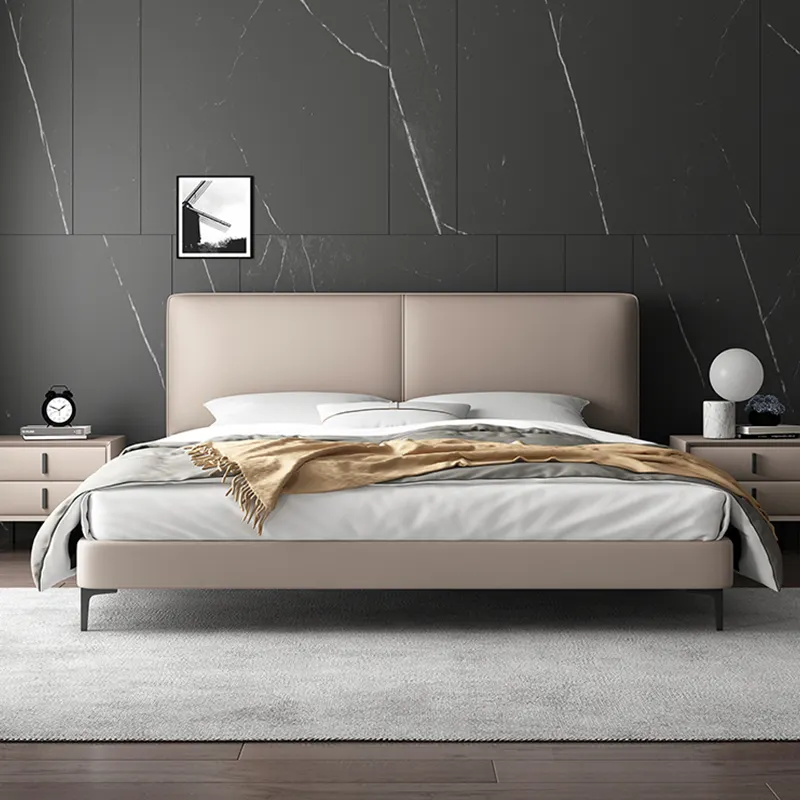 Modern American style fabric bed with wooden frame bedroom furniture luxury double bed