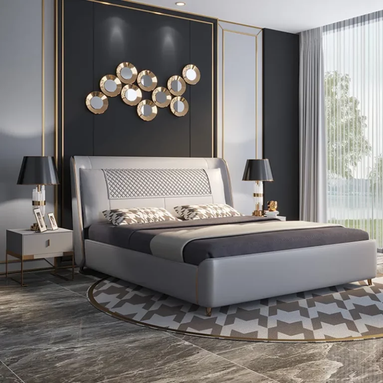 Italian luxury bedroom set furniture king size modern latest double bed designer furniture set leather bed