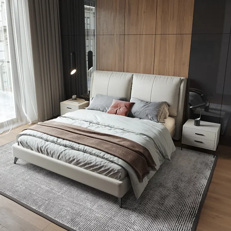 Modern American style fabric bed with wooden frame bedroom furniture luxury double bed
