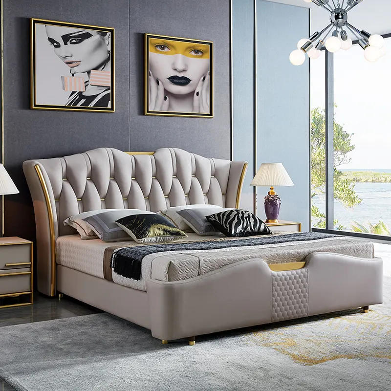Luxury Dormitory Hotel Room king size bedroom furniture queen fabric beds frame modern double bed