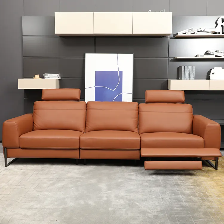 ODM Manufacturer Electric Adjustable Footrest 3 Section Seats Cattle Hide Living Room Set Luxury Sofa