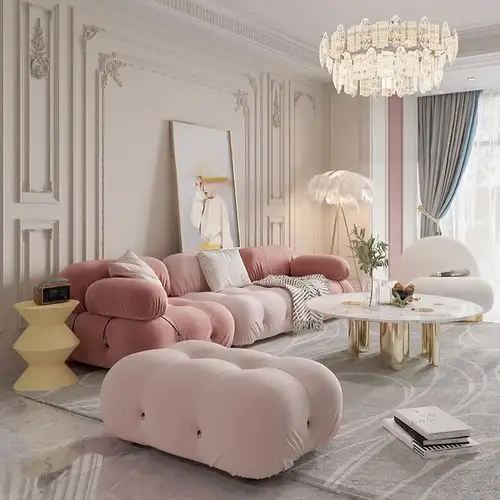 Italy Sofa Set Furniture Living Room Leather Velvet Pink White Boxy Sofa Mario Bellini Camaleond Sofa For Living Room