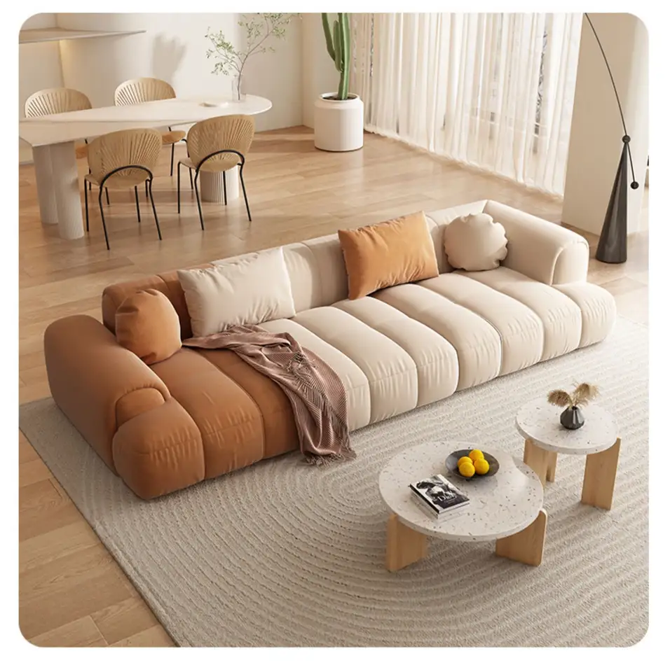 Living Room Sofa Apartment Velvet Fabric Couch Orange White Combination Italian Minimalist Modular Sectional Sofa Set