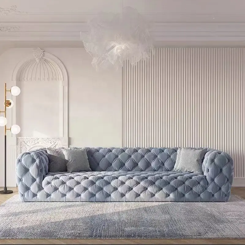 Luxury Customize Velvet Couch Goods Royal Villa Furniture Hotel Lobby Crystal Camachesterfield Sofa Set For Living Room