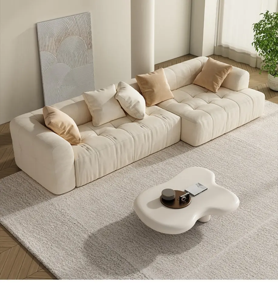 Velvet Fabric Modular Sectional Sofa Convertible Three Seat Leisure Sofa For Living Room Villa Bar Home Facilities