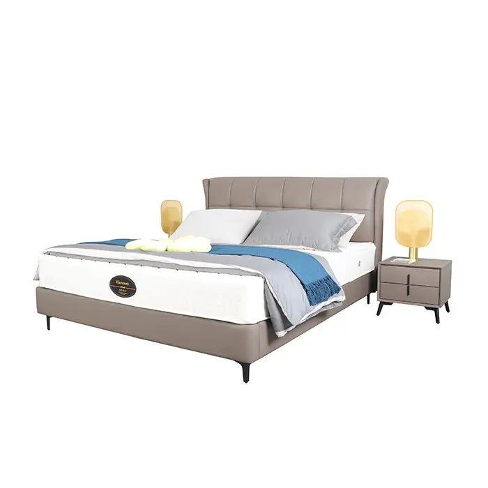 Luxury leather bed frame side lift king queen size soft beds headboard upholstered with Ottoman storage