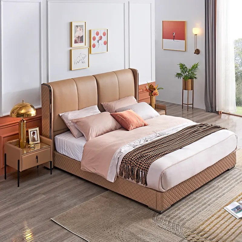 big headboard pine frame big king size bed frame luxury premium genuine leather modern double bed