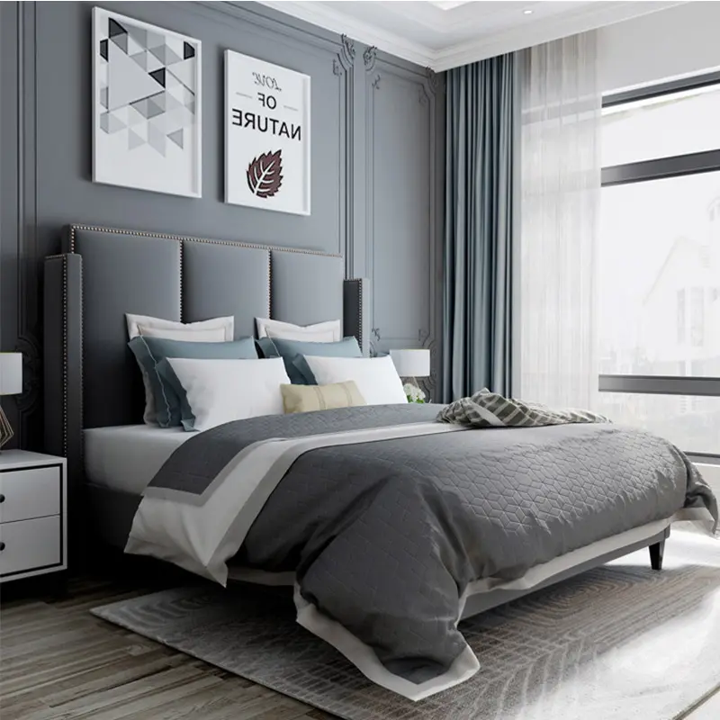 Factory Price New Design Modern Leather Backrest Bed Bedroom Furniture