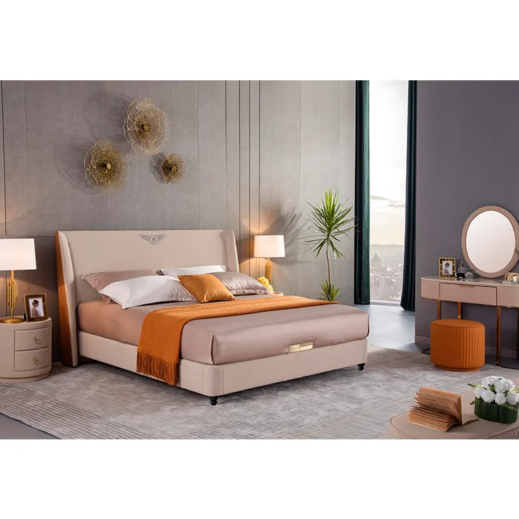 Bedroom Furniture Multifunction Storage King Size Bed with Massage Music Design of Leather Bed Guangdong Soft Antique Set Wood