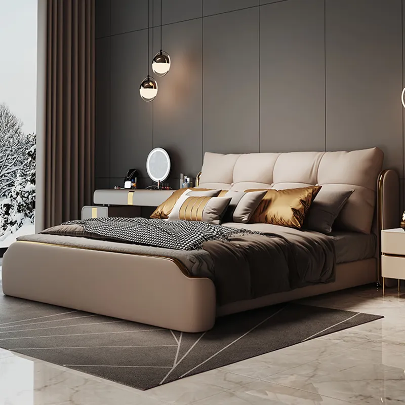 Factory King queen leather bed 1.8 m double bed furniture bedroom set furniture with nice quality