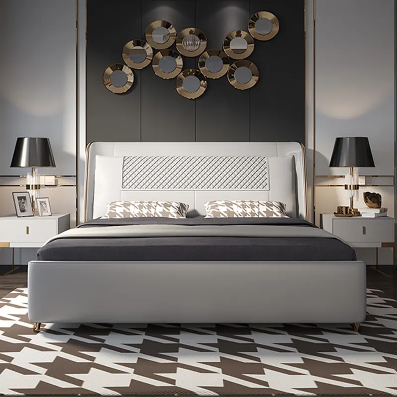 Italian luxury bedroom set furniture king size modern latest double bed designer furniture set leather bed