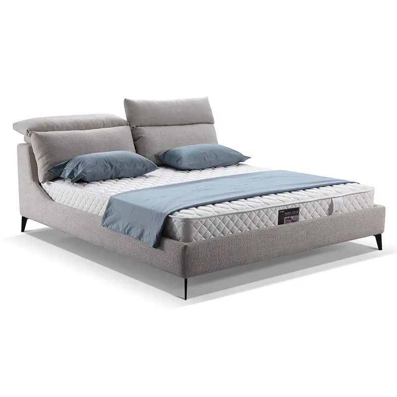 Factory Directly Modern Bedroom Furniture Set King Size Wood Frame Beds Fabric Grey Double Bed