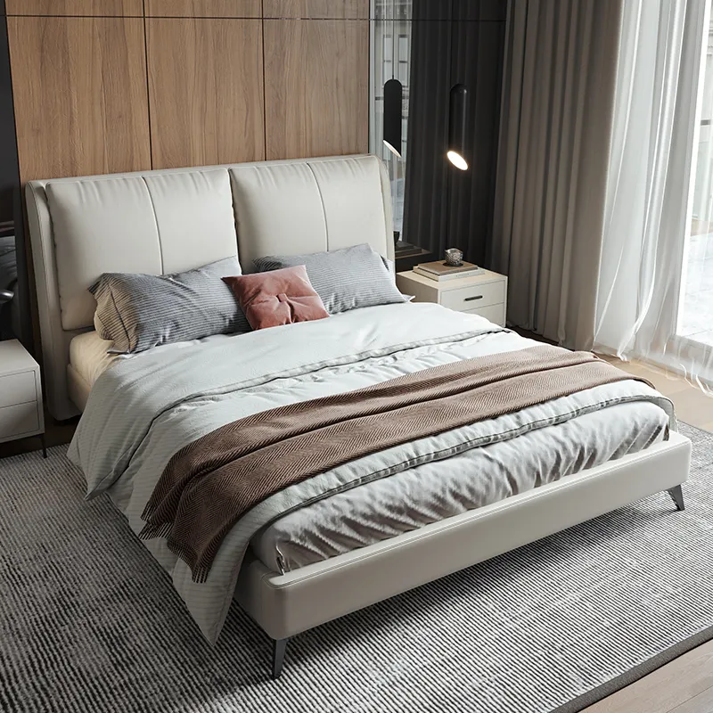 Modern American style fabric bed with wooden frame bedroom furniture luxury double bed
