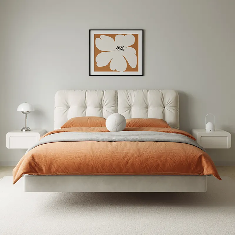 Simple Design Classic Bedroom Furniture Soft Headboard Wood Luxury Double Bed