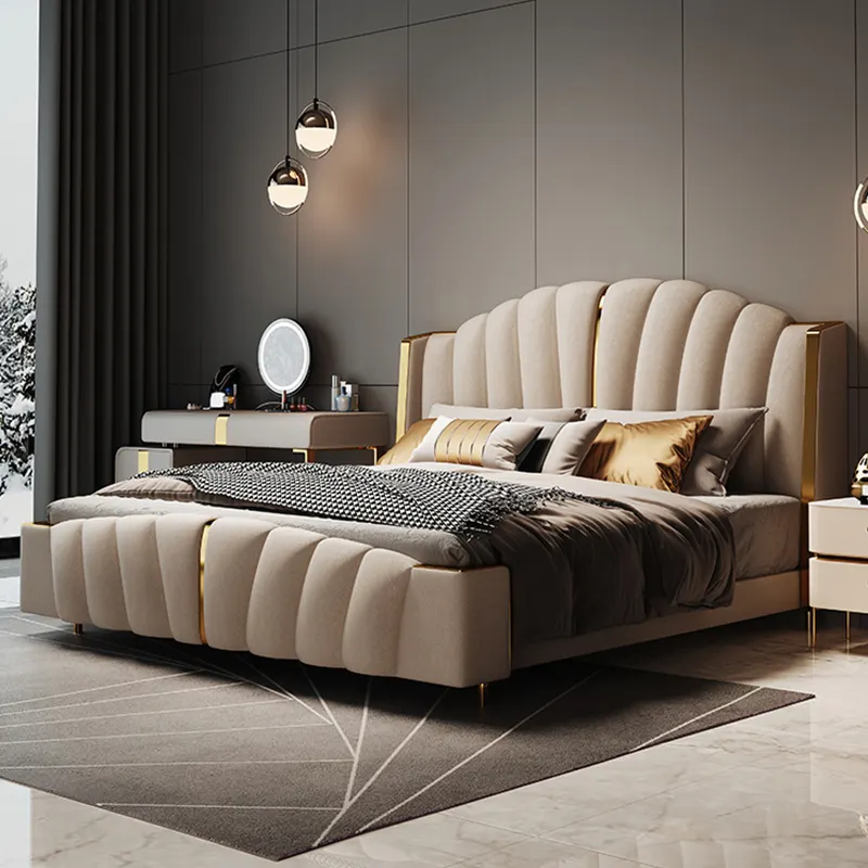 Wooden Models Minimalist Luxurious Leather King Size Bed Sexy Double Bed Design
