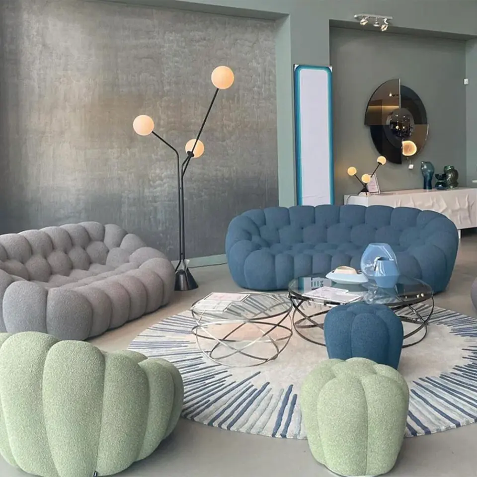 Modern Luxury Curved Honeycomb Colorful Bubble Couch Living Room Sofa Designer Set For Living Room