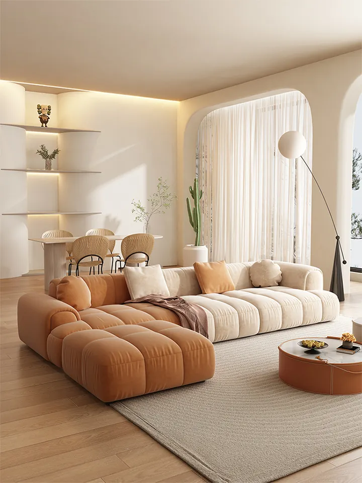 Living Room Sofa Apartment Velvet Fabric Couch Orange White Combination Italian Minimalist Modular Sectional Sofa Set