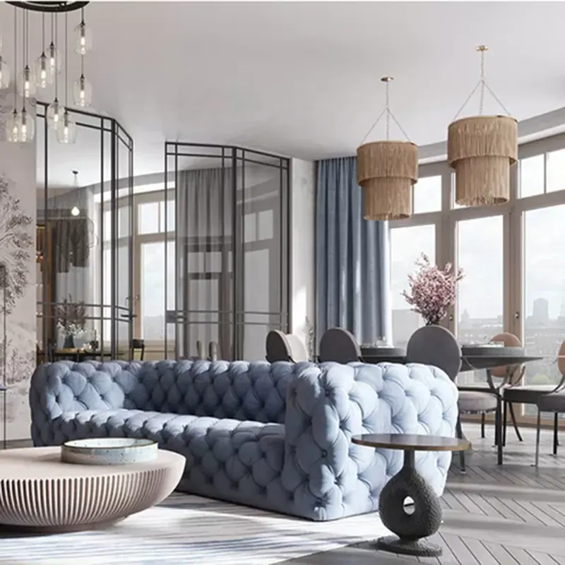 Luxury Customize Velvet Couch Goods Royal Villa Furniture Hotel Lobby Crystal Camachesterfield Sofa Set For Living Room