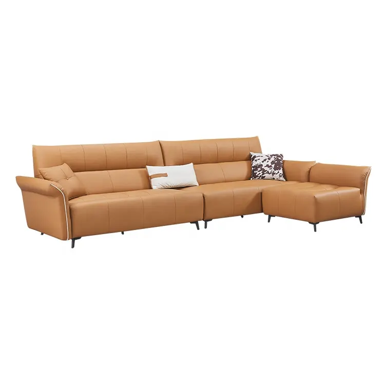 Modern Minimalist Sofa Leather And Fabric Combine Villa Furniture Living Room Chesterfield Corner Sofa Set