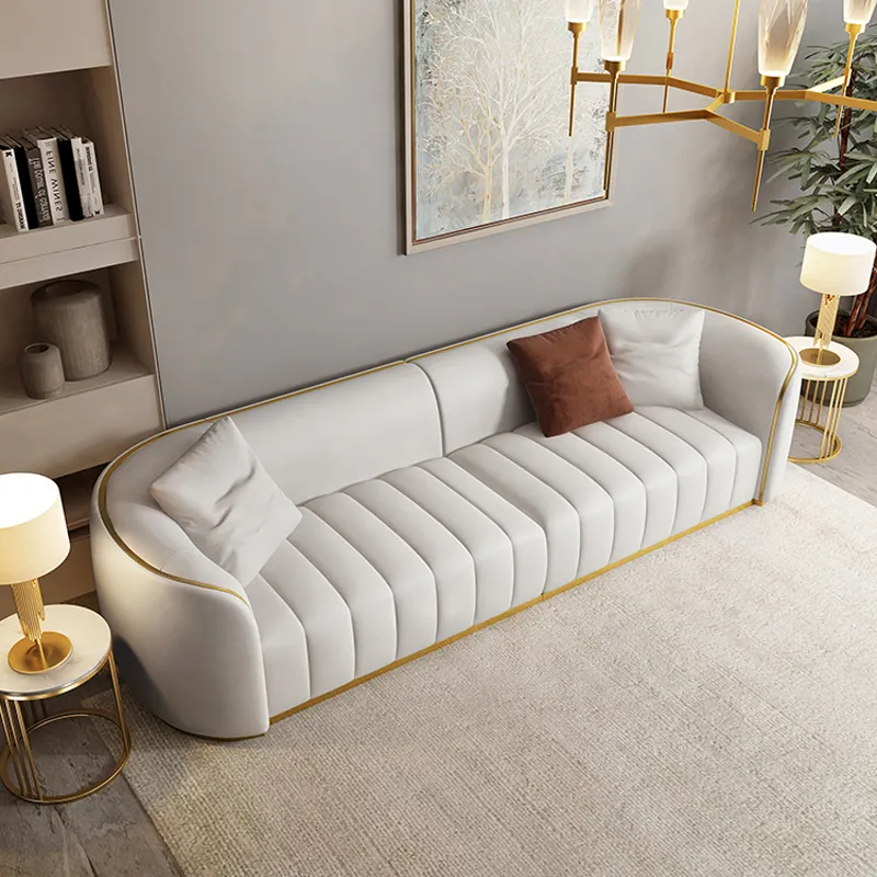 Gold Metal Style Fabric Leather Sofas Armrest Couch Covers Sofa Lines Designs Modern 3 Seater Sofa For Iiving Room Home