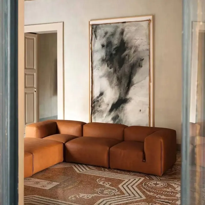 Magic Cube Sectional Sofa Living Room Sofa Solid Decorative Brown Waterproof Silicone Leather Synthetic Leather Sofa
