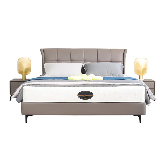Luxury leather bed frame side lift king queen size soft beds headboard upholstered with Ottoman storage