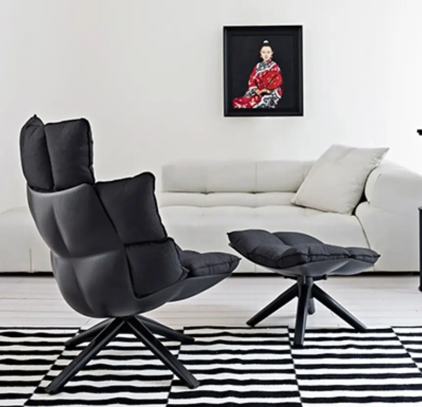 Soft pad Italia New York Lounge leisure swivel husk chair and ottoman