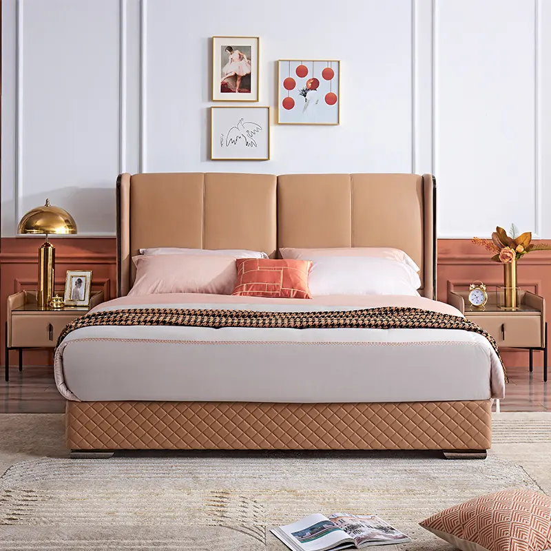 big headboard pine frame big king size bed frame luxury premium genuine leather modern double bed