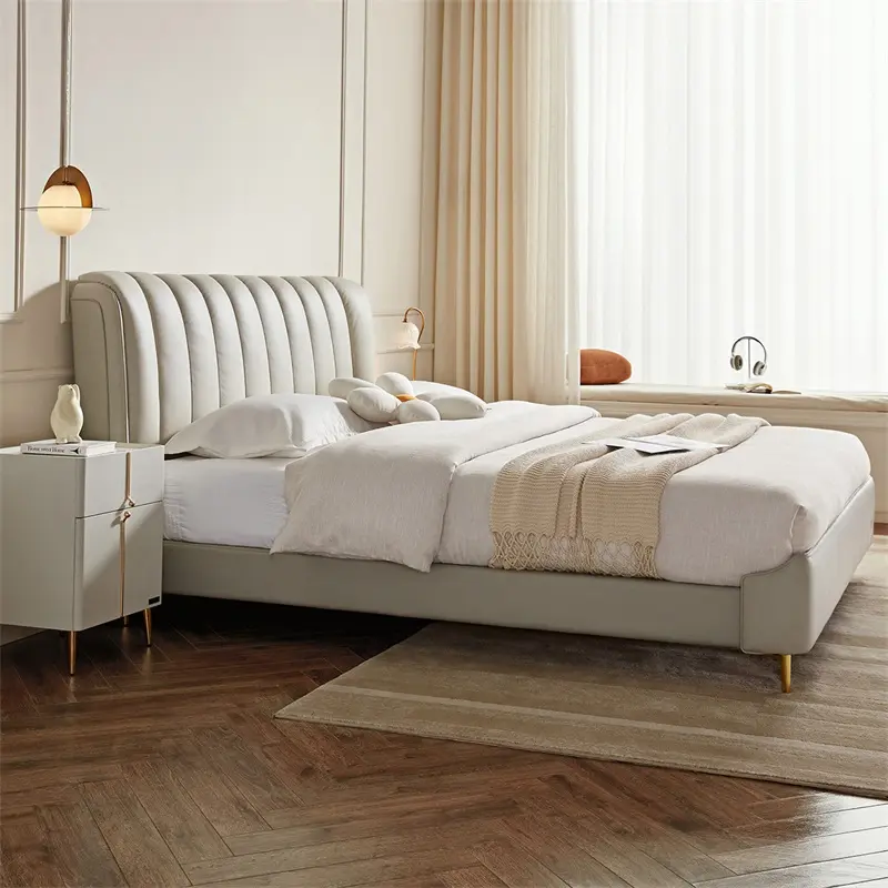 custom Litchi patterned cowhide Harp headboard king size bed furniture modern designs