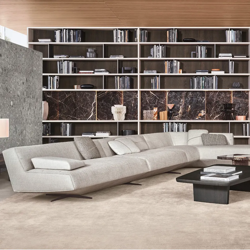Modular L-shaped fabric glam sofa set furniture living room modern luxury white