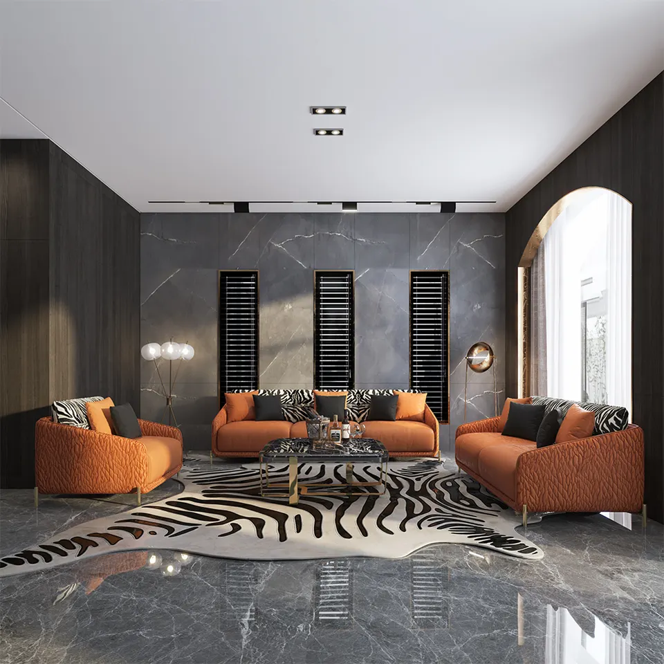 Promotional luxury sofa set high quality gold tiger skin pattern italian 1 2 3 seaters home luxury sofas