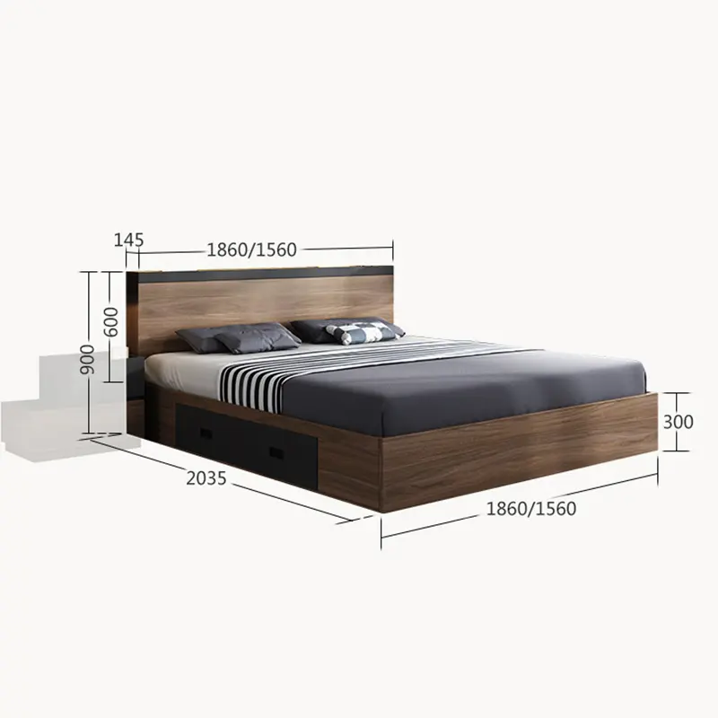 New bedroom set modern adult walnut color bed with storage luxury furniture bedroom bed with mattress