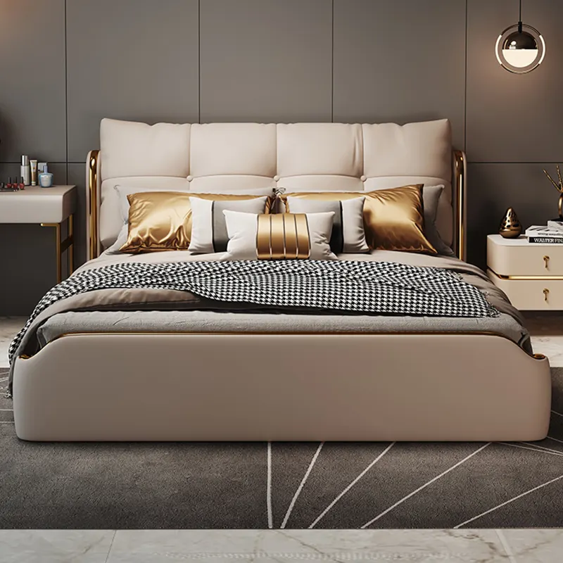 Factory King queen leather bed 1.8 m double bed furniture bedroom set furniture with nice quality