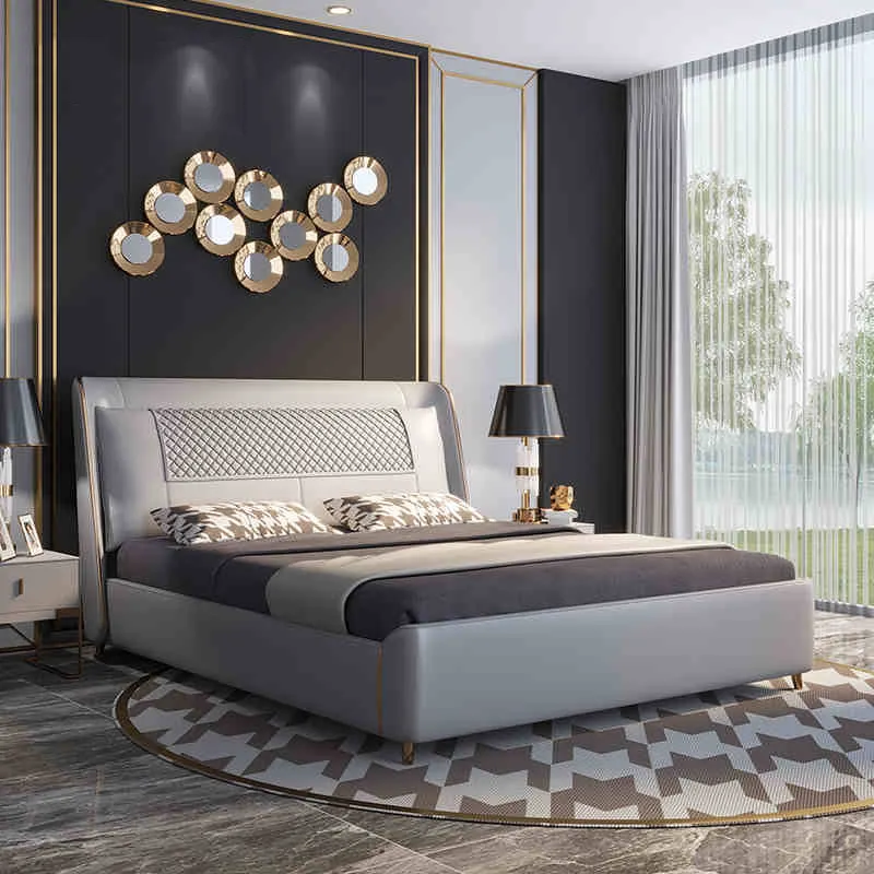 Italian luxury bedroom set furniture king size modern latest double bed designer furniture set leather bed