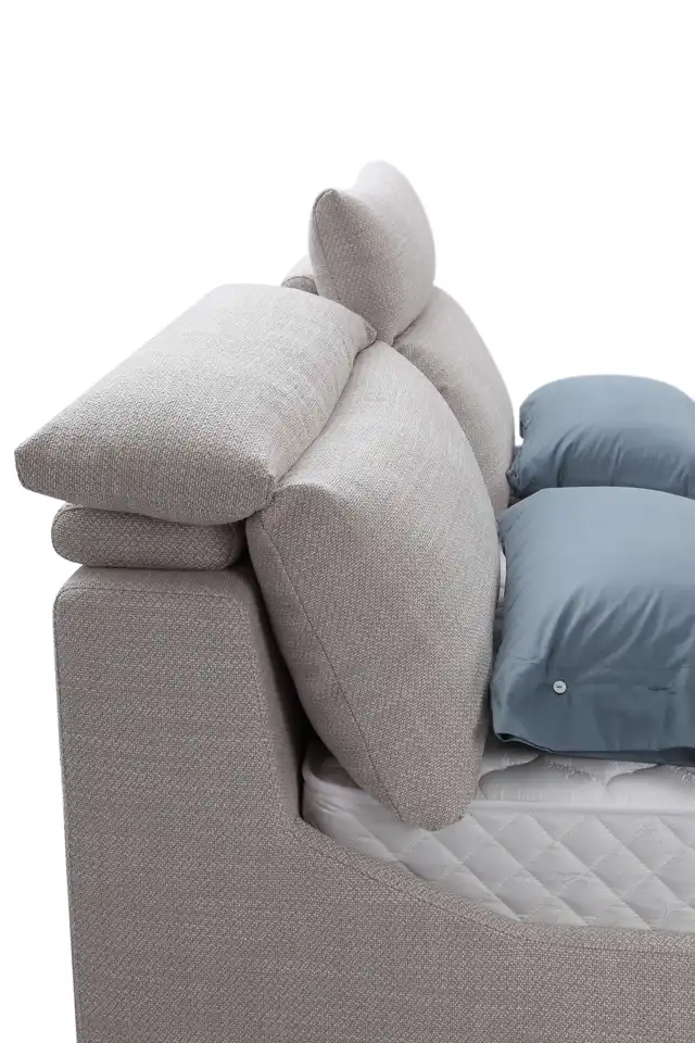 Factory Directly Modern Bedroom Furniture Set King Size Wood Frame Beds Fabric Grey Double Bed