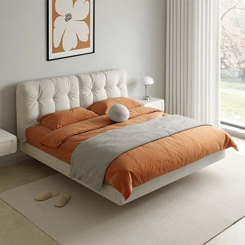 Simple Design Classic Bedroom Furniture Soft Headboard Wood Luxury Double Bed