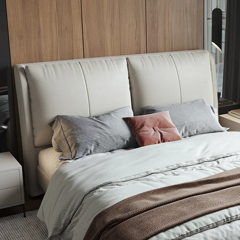 Modern American style fabric bed with wooden frame bedroom furniture luxury double bed
