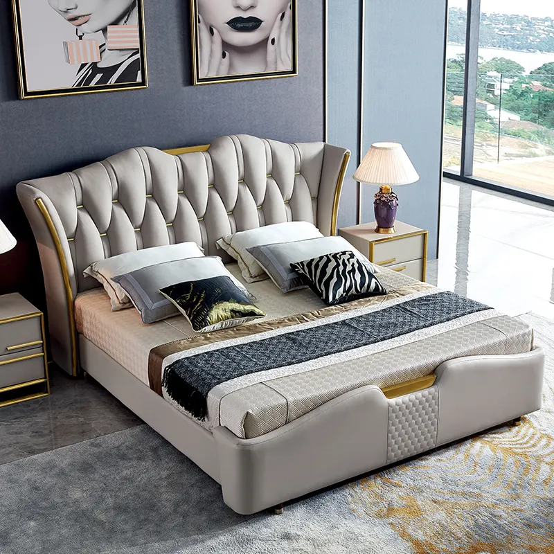 Luxury Dormitory Hotel Room king size bedroom furniture queen fabric beds frame modern double bed