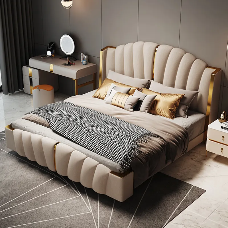 Wooden Models Minimalist Luxurious Leather King Size Bed Sexy Double Bed Design
