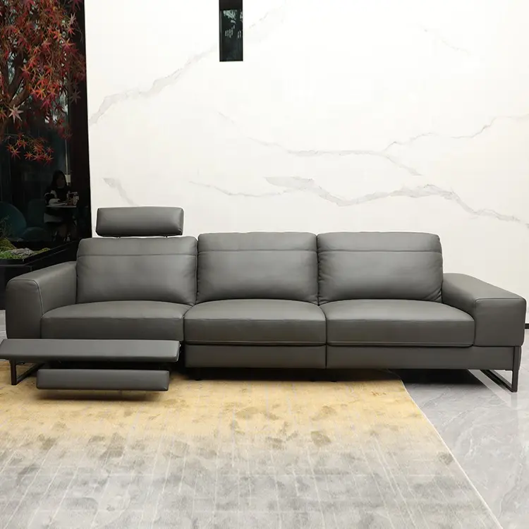 ODM Manufacturer Electric Adjustable Footrest 3 Section Seats Cattle Hide Living Room Set Luxury Sofa