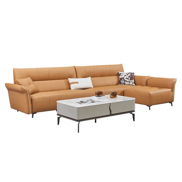 Modern Minimalist Sofa Leather And Fabric Combine Villa Furniture Living Room Chesterfield Corner Sofa Set