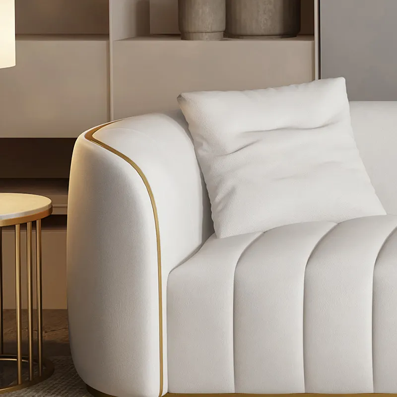 Gold Metal Style Fabric Leather Sofas Armrest Couch Covers Sofa Lines Designs Modern 3 Seater Sofa For Iiving Room Home