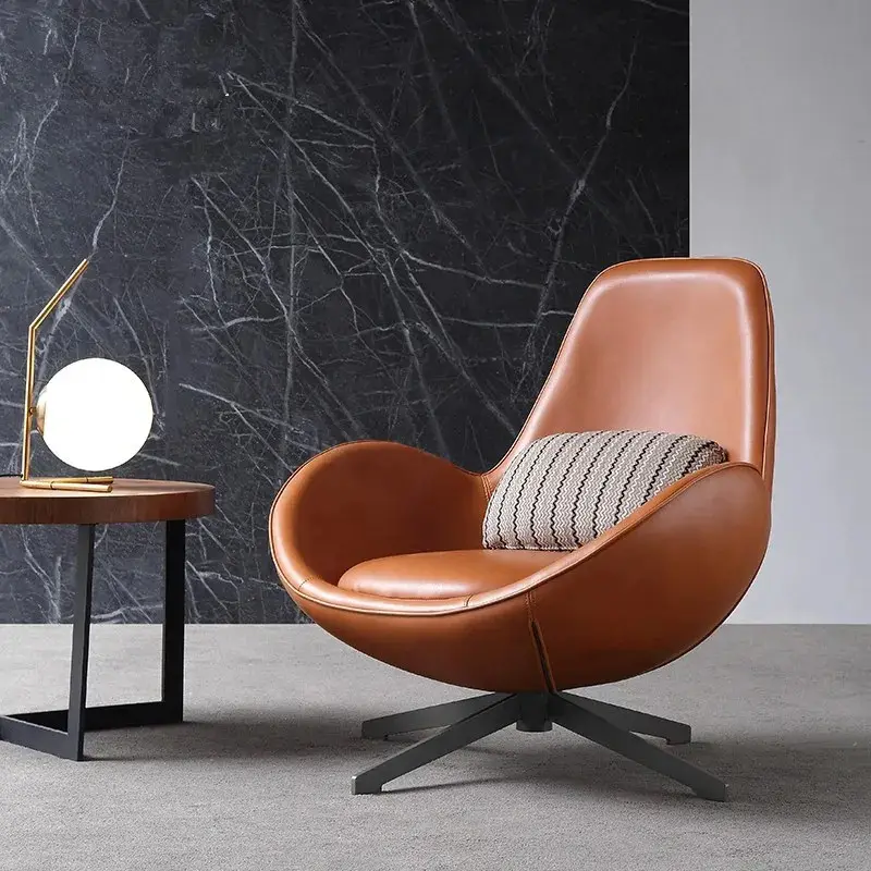 Swivel Indoor Leather Double Modern Aviator Cushion Metal Leisure Lounge Living Room Furniture Egg Shell Shaped Chairs